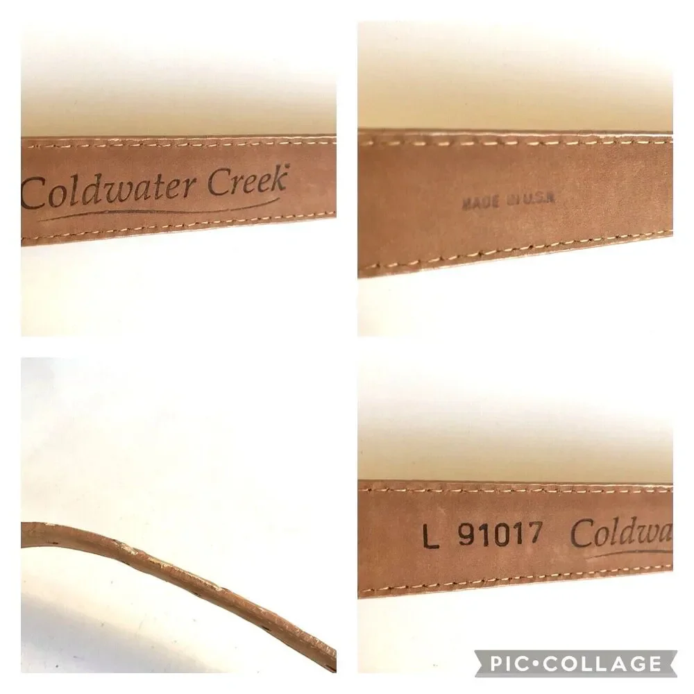 Vtg Coldwater Creek Croc Leather Western Belt Beige Tan Womens Size M L 32-36